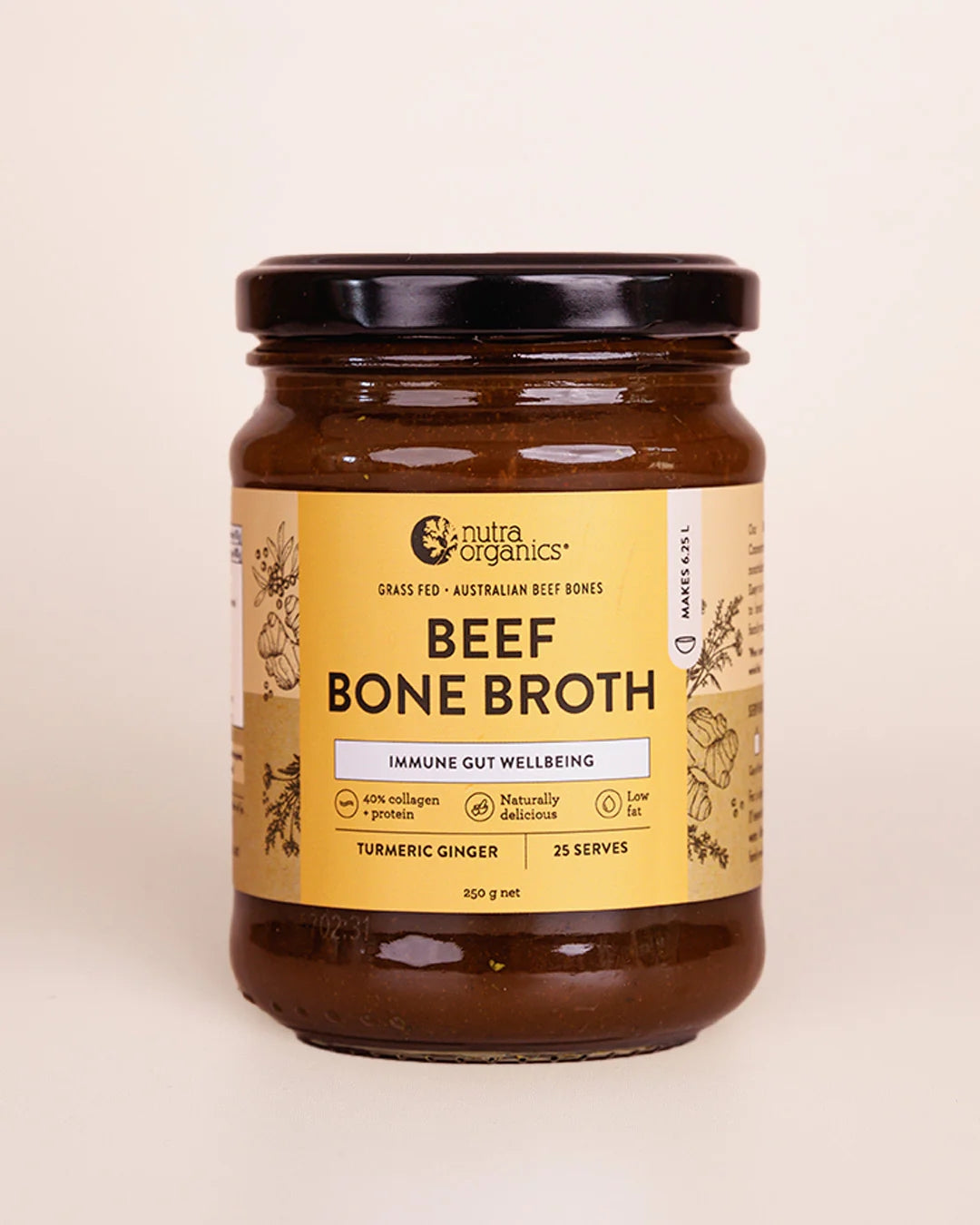 Nutra Organics Beef BONE BROTH Concentrate - TURMERIC GINGER 250g