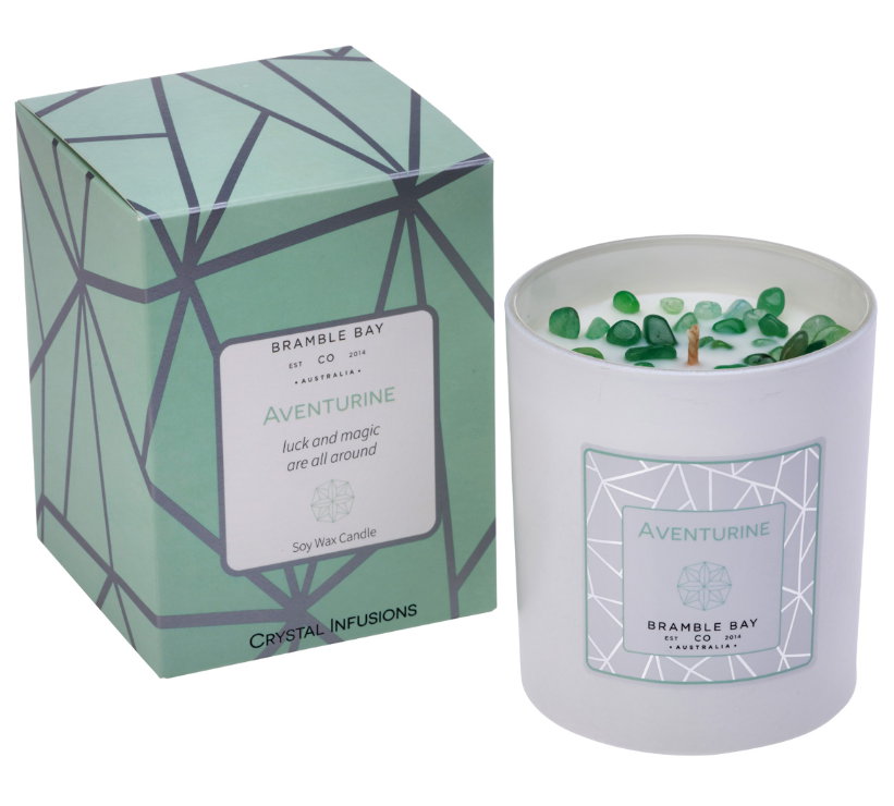 Crystal Infusions Candle - Adventurine 300g - Bramble Bay Soy Wa