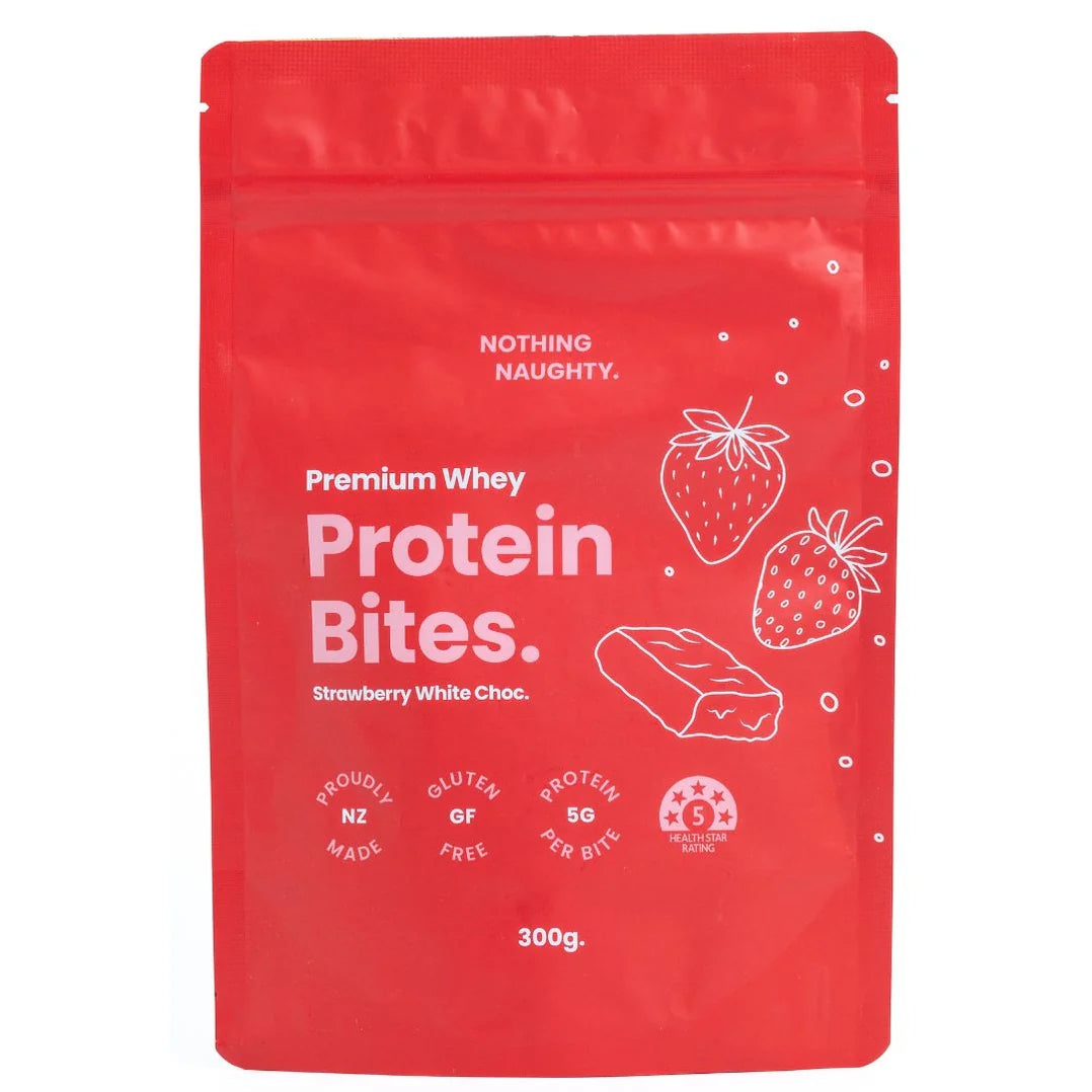 Nothing Naughty Whey Protein Bites - Strawberry White Choc 300g