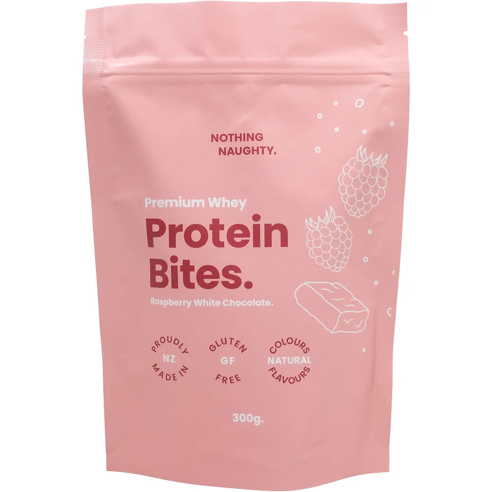 Nothing Naughty Whey Protein Bites Raspberry White Choc