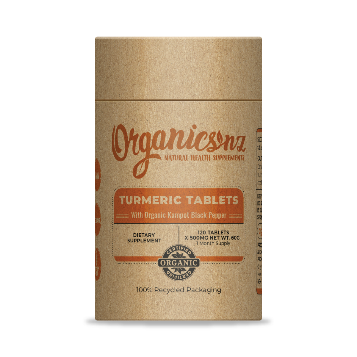 OrganicsNZ Organic Turmeric Tablets with Kampot Black Pepper 120's