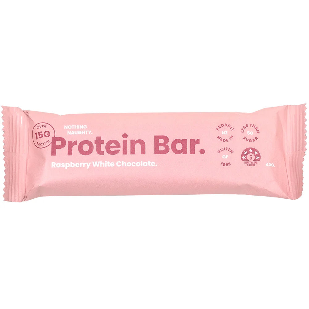Nothing Naughty Whey Protein Bar - Raspberry White Choc 40g