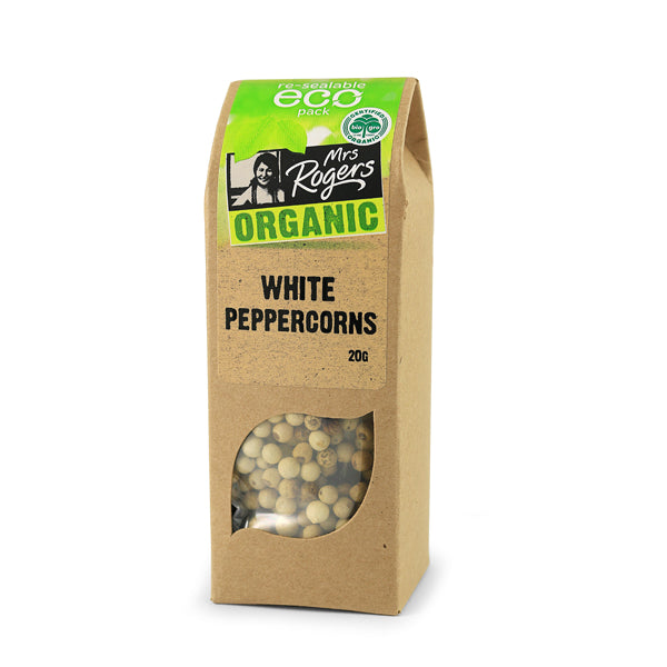 Mrs Rogers Organic White Peppercorns 20g